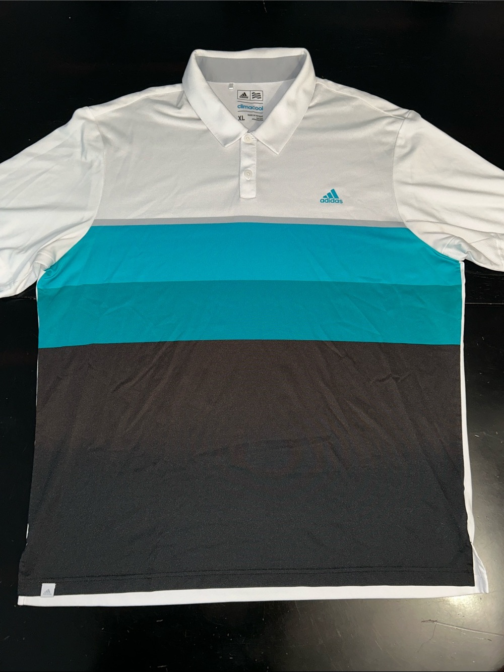 adidas Men’s White Teal and Black Striped climal cool XL Performance Polo
